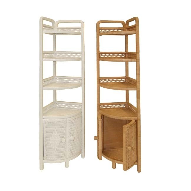 Tall wicker corner shelf