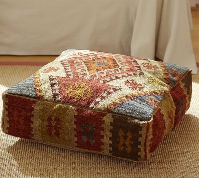 Kilim recycled yarn floor pillow mediterranean floor pillows and poufs