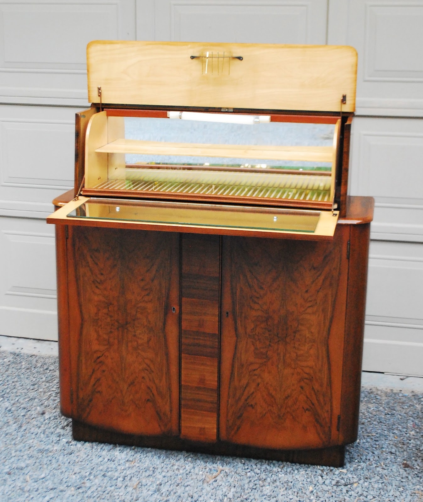 1930s burled walnut art deco liquor cabinet