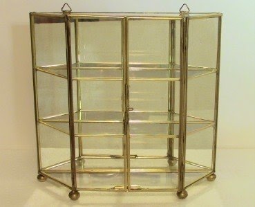Glass curio specimen display case wall cabinet w doors mirror