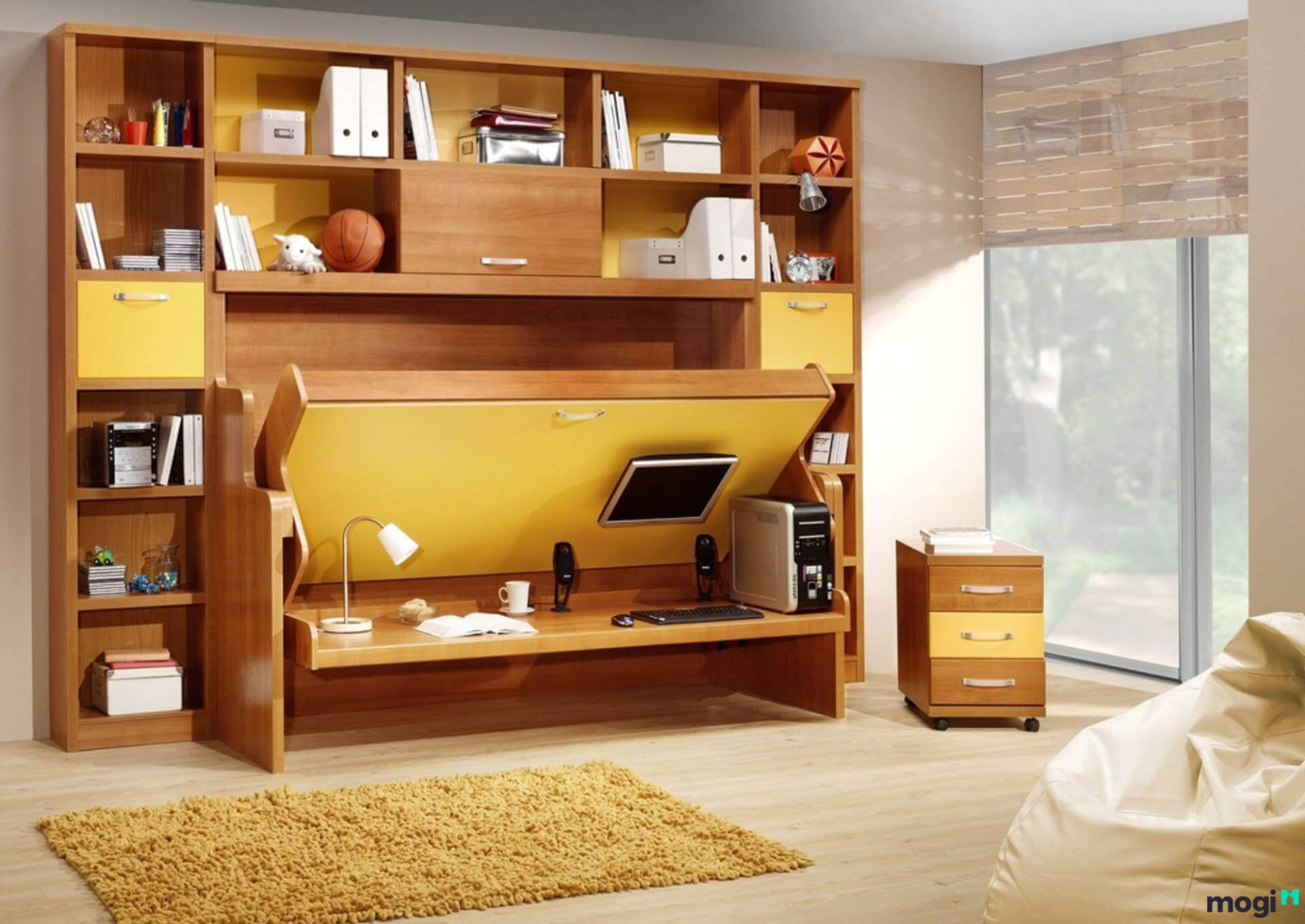 Trundle bed with desk