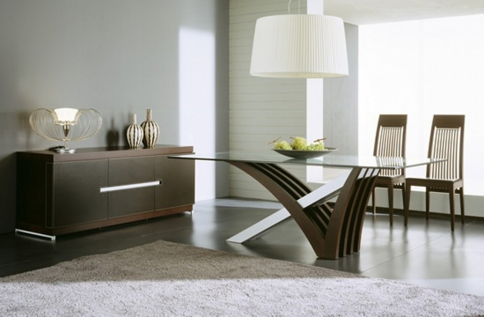 Glass dining table with wood base 1