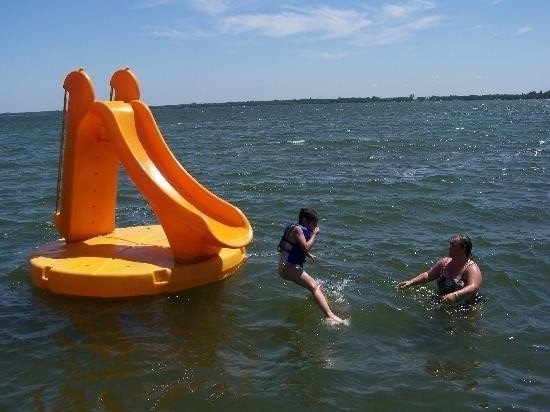 Inflatable lake slide