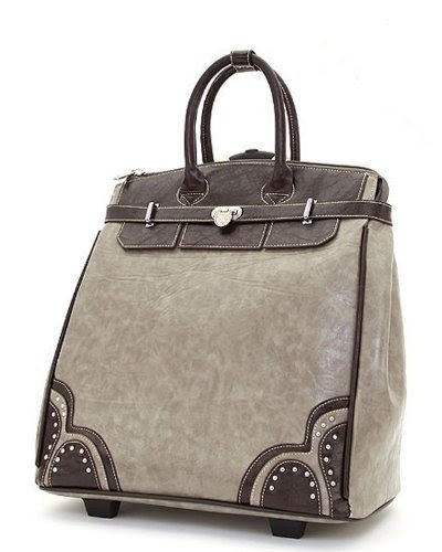 Ladies faux leather stud accent rolling carryall brief case laptop