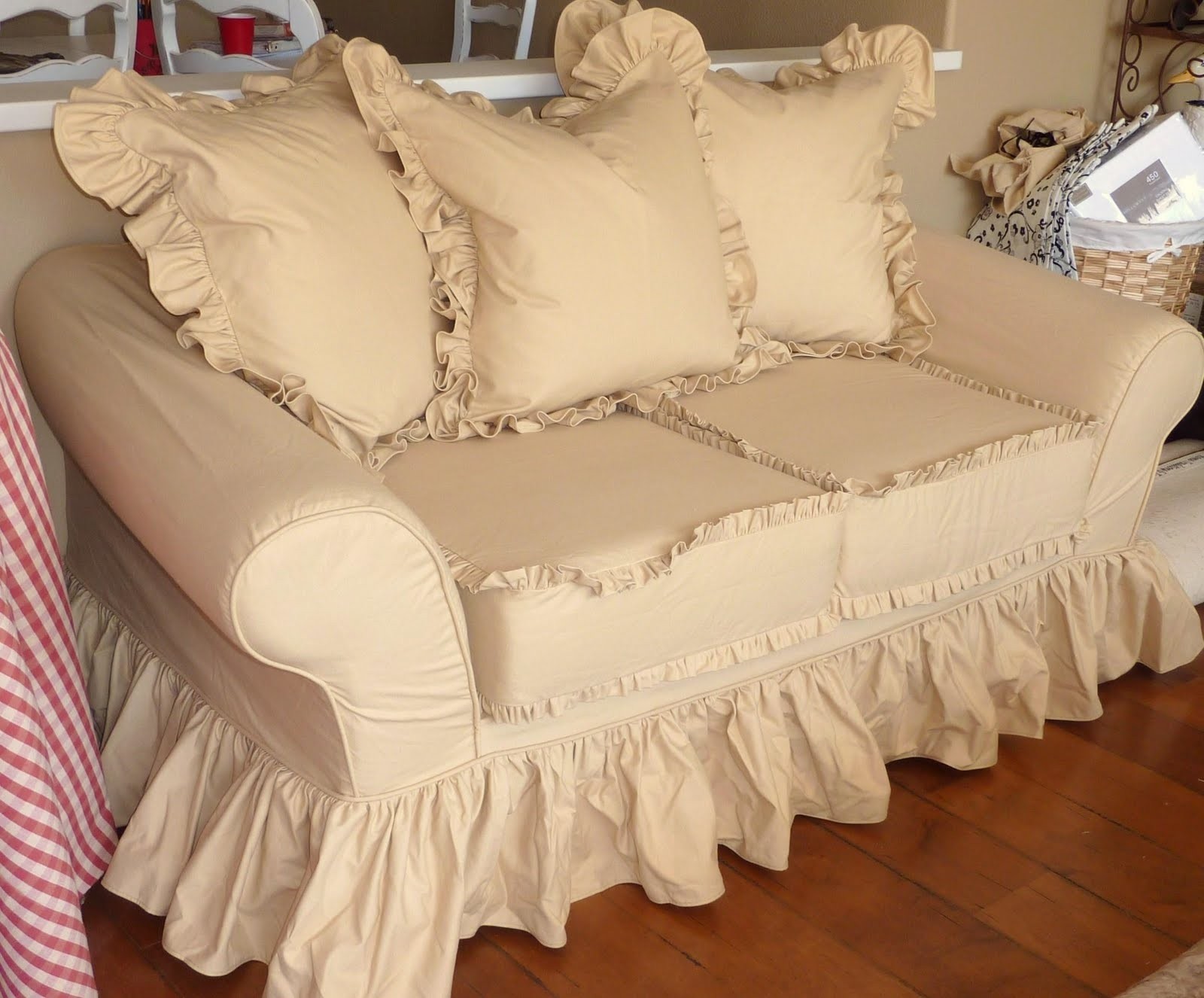 Super ruffly sofa slipcovers