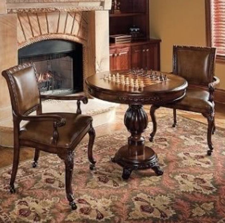 Table chairs and chess set