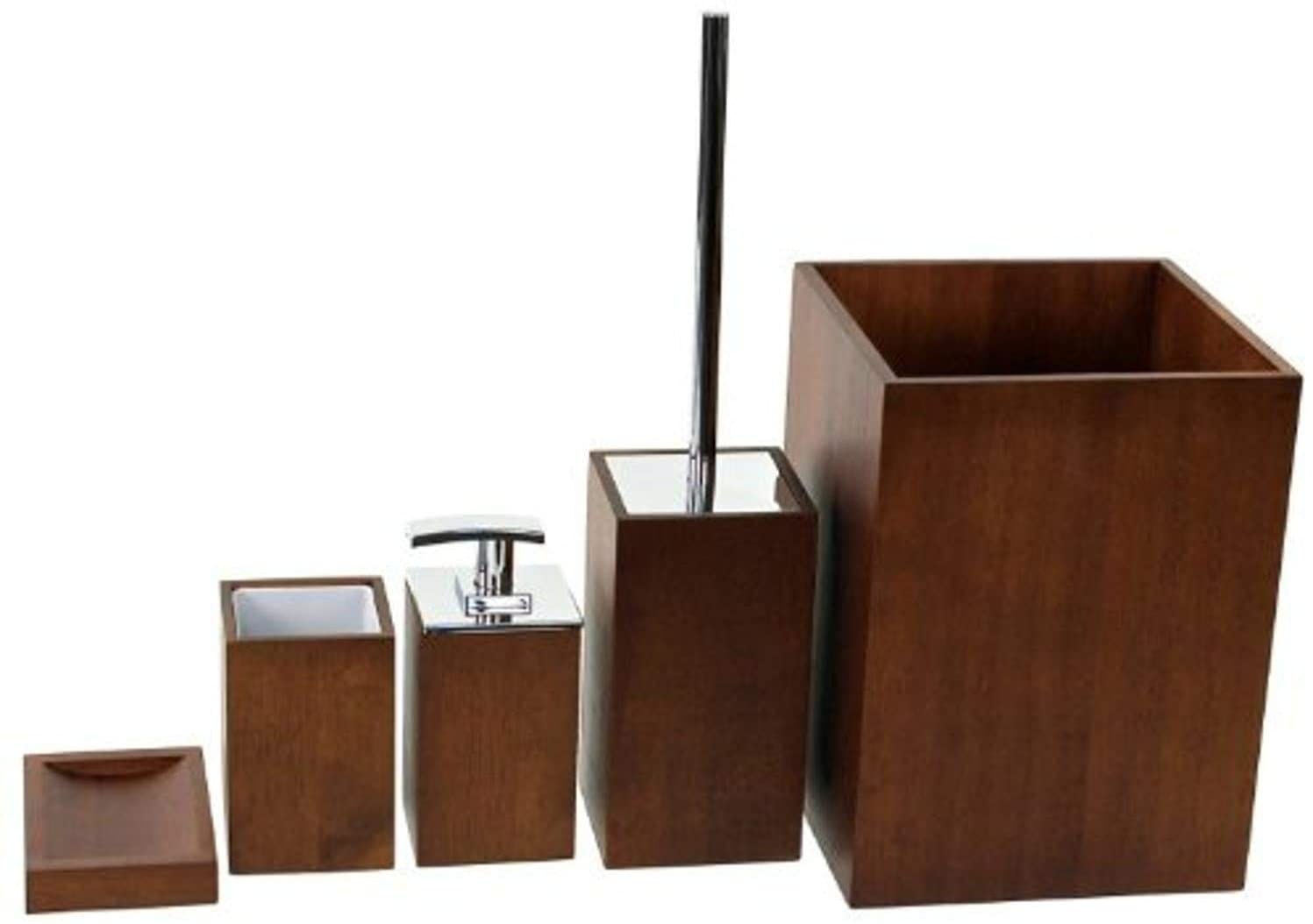Wooden 5 piece brown bathroom accessory set contemporary bath and