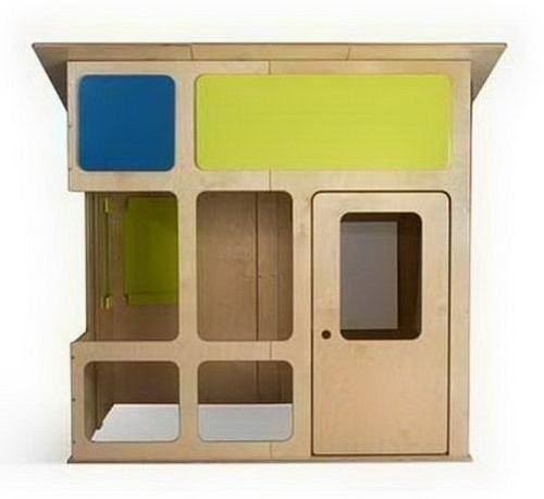 Cool indoor wooden playhouse design with brown blue and yellow