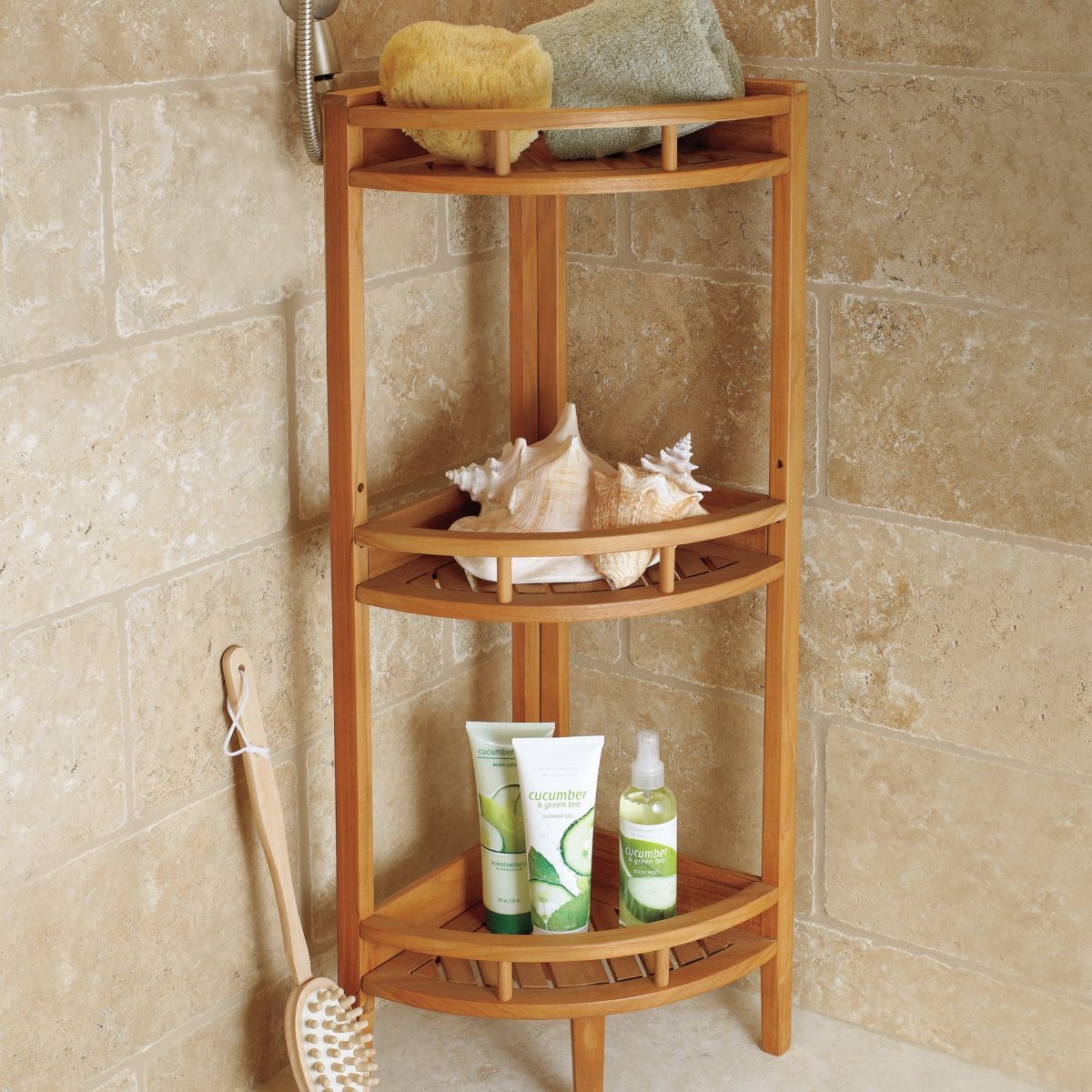 Home teak corner stand shelf unit