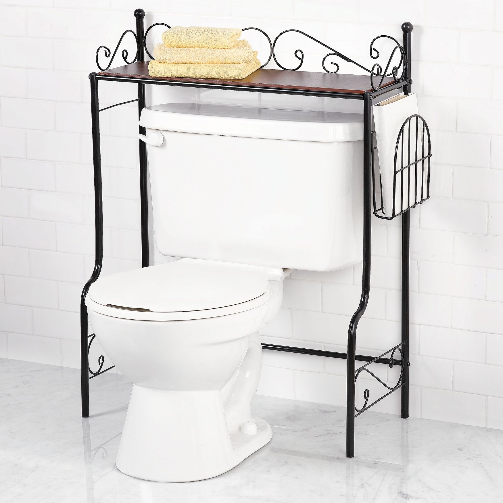 Scroll over the toilet tank bathroom storage shelf rack spacesaver