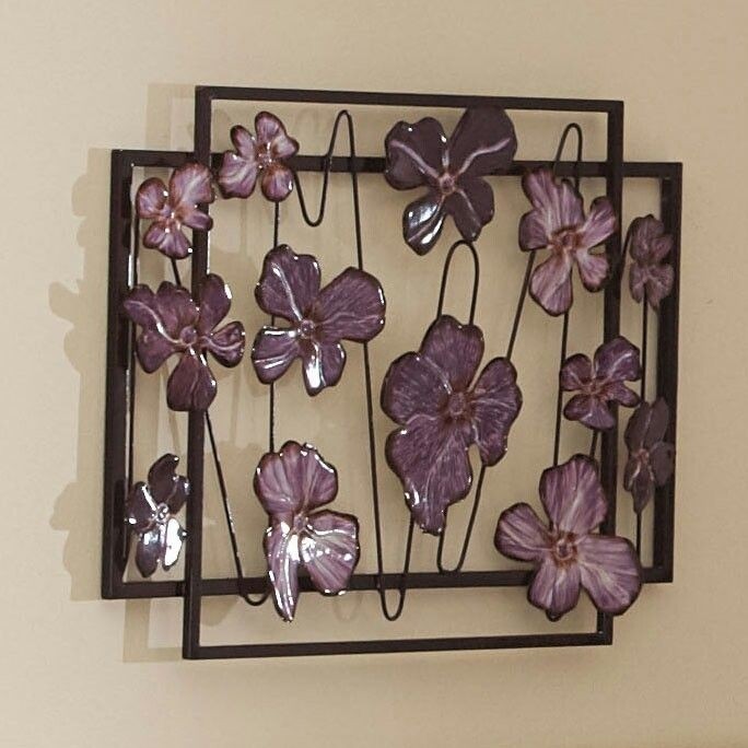 3d purple floral flower abstract metal wall art sculpture decor