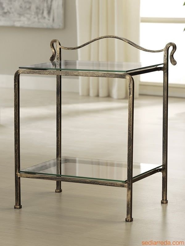 Wrought iron bedside table with glass tops in several colours