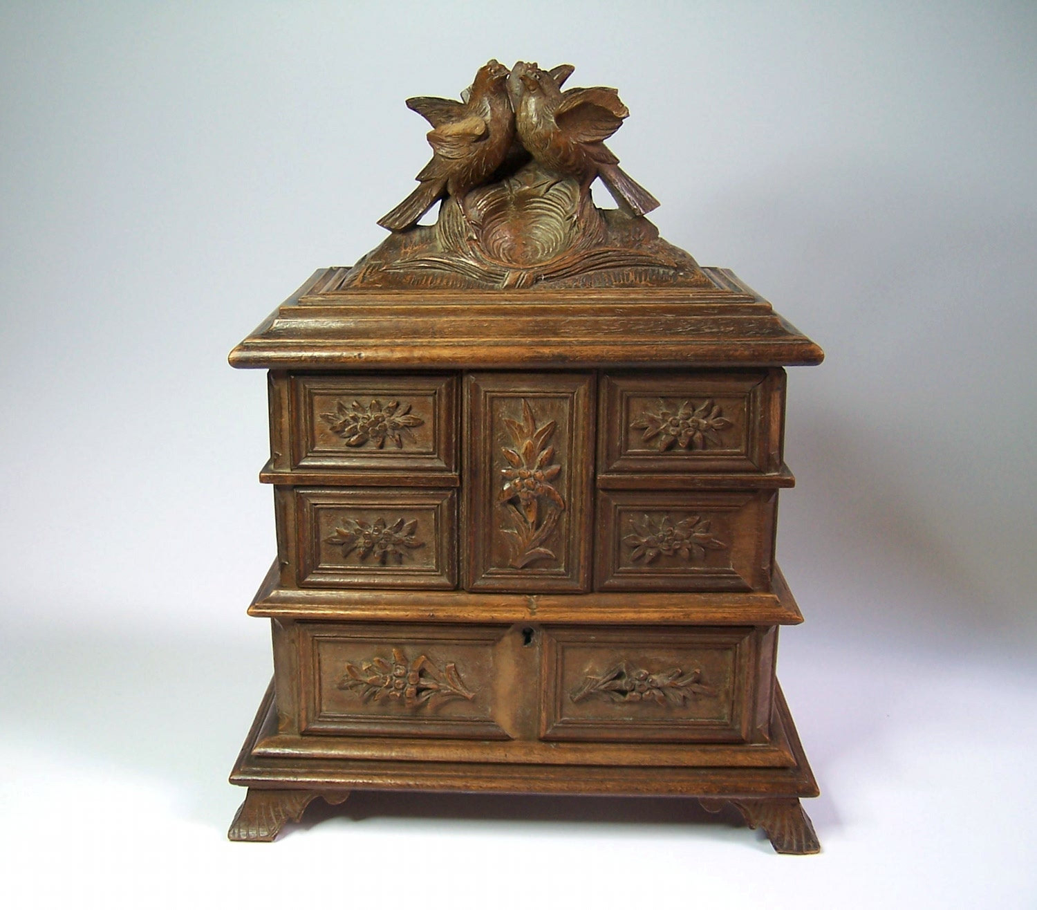 Antique black forest hand carved wooden jewelry box by retrodecoshop