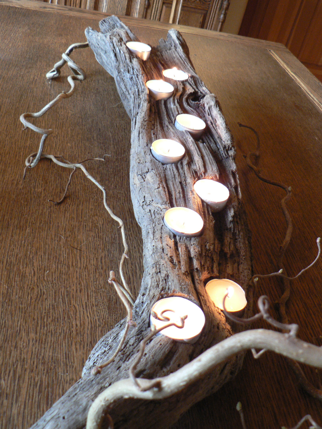 Driftwood rustic candle holder large