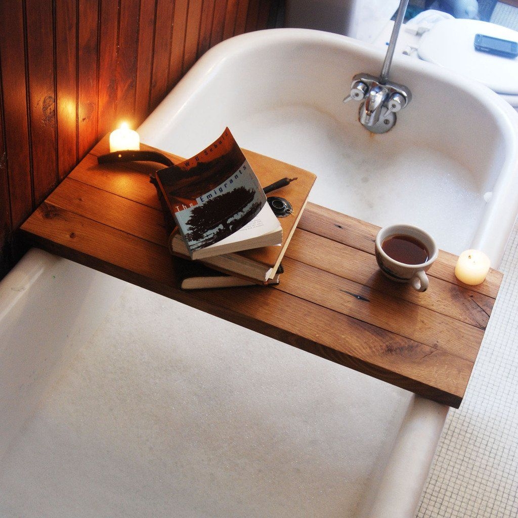 Wood tub caddy reclaimed oak cozy
