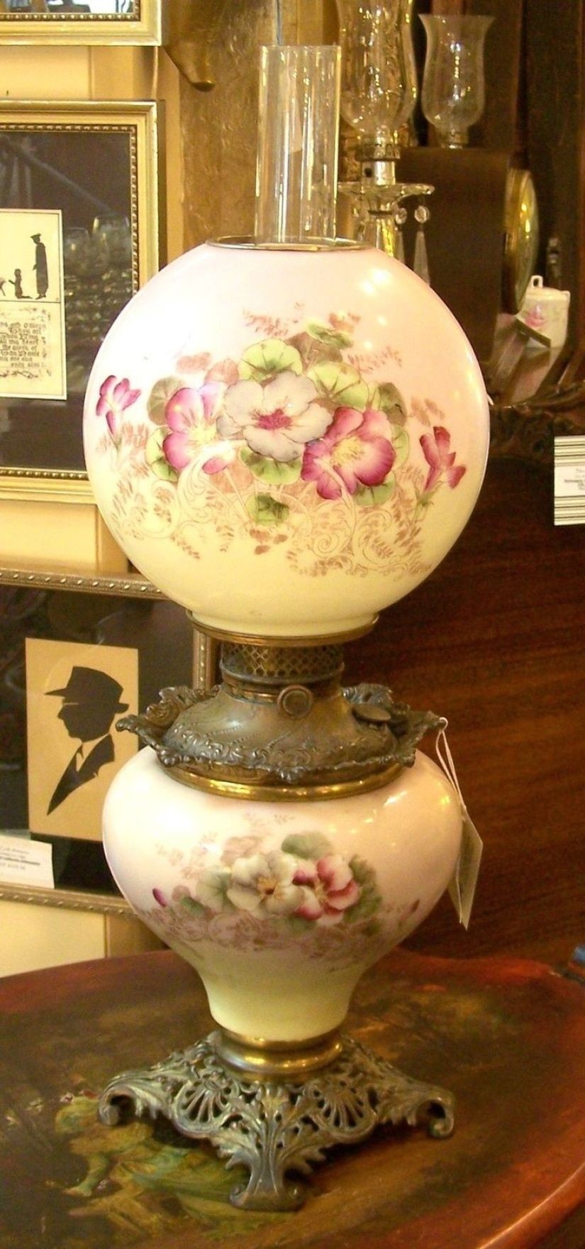 Antique 1860 Columbia Gone With The Wind Double Ball Glass Parlour Oil Lamp