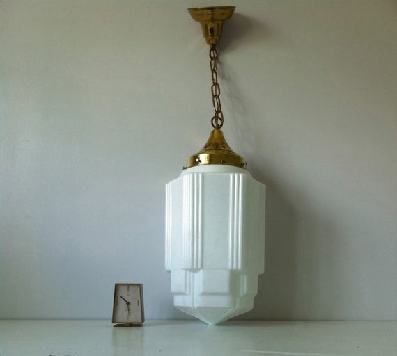 Original art deco skyscraper milk glass