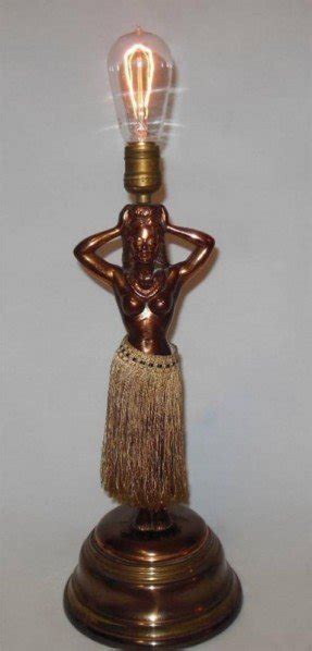 Rare vintage bronze hula girl lamp with hut clock this