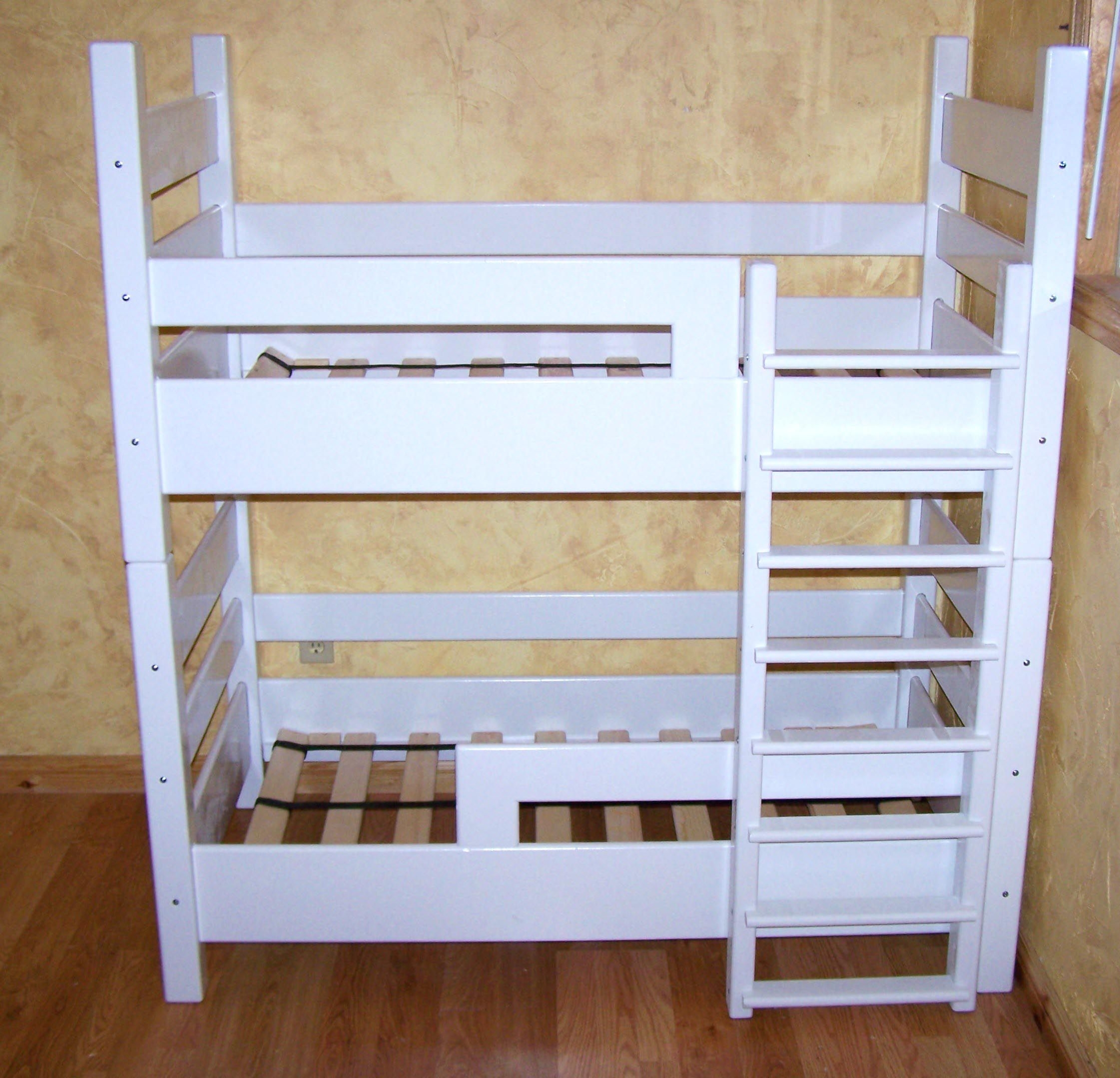 Classic White Wooden Bunk Beds with Ladder for Kids