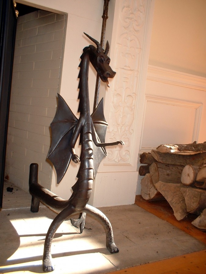 Custom fabricated andirons and fireplace tools