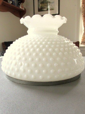 Vintage large hobnail milk glass lamp
