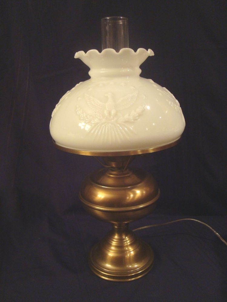 Vintage metal lamp with eagle milk glass lamp shade gwtw