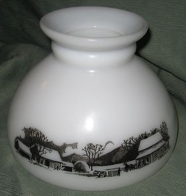 Vintage milk glass lamp shade currier and ives white with