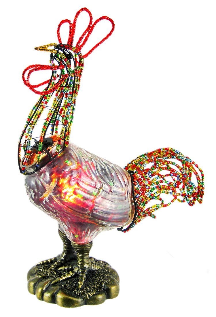 Beaded Stained Glass Rooster Accent Lamp Chicken