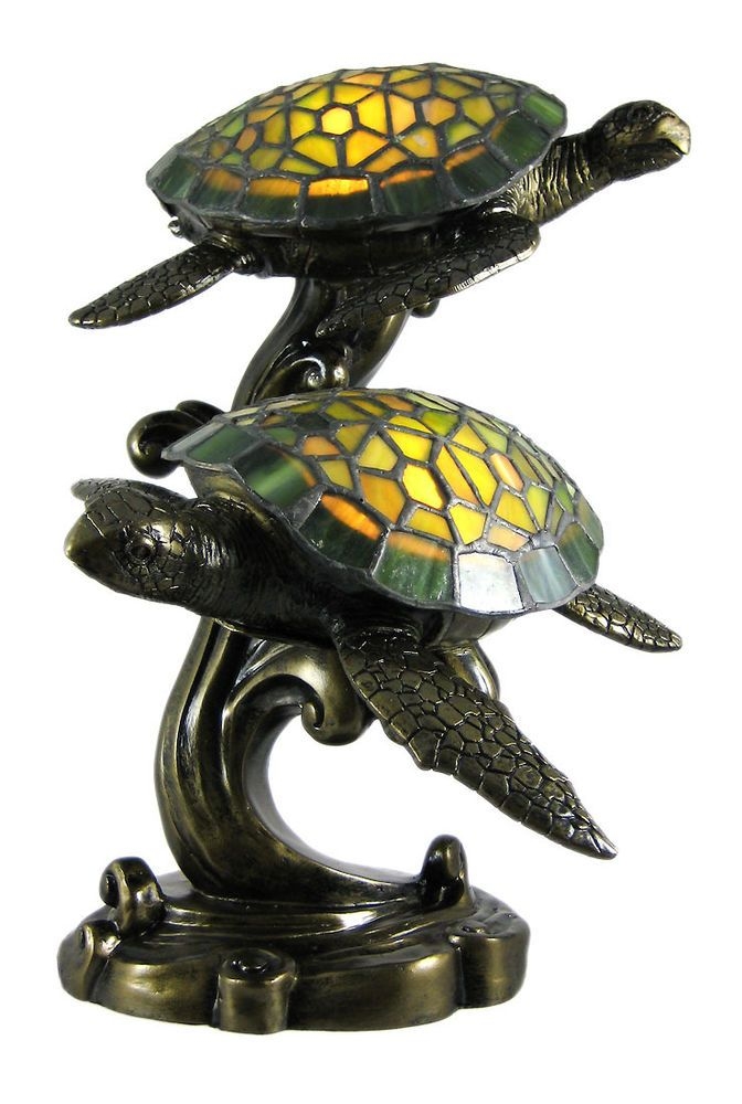 Beautiful Swimming Sea Turtles Stained Glass Lamp