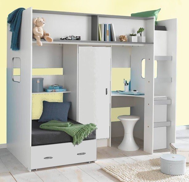 Cabin bed with desk and futon