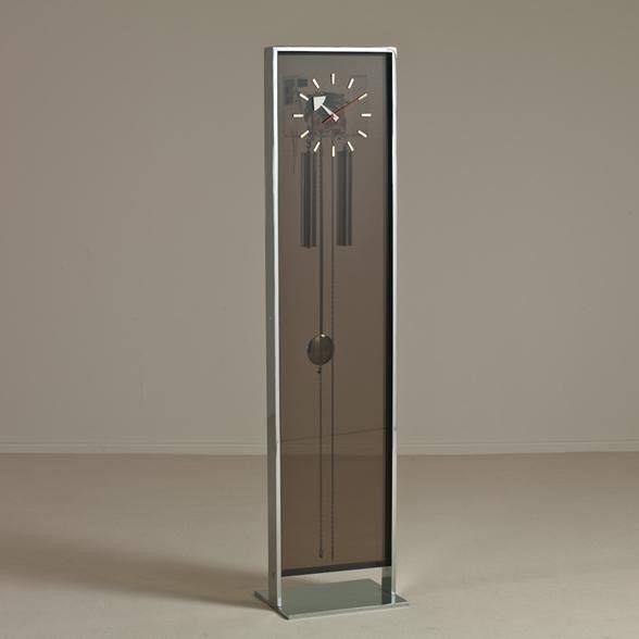 Chromium steel floor standing clock by howard miller 1970s