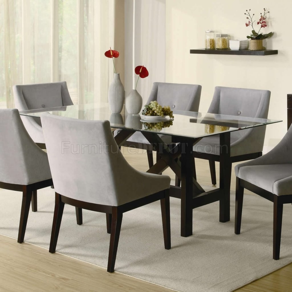 Glass dining table with wood base 32