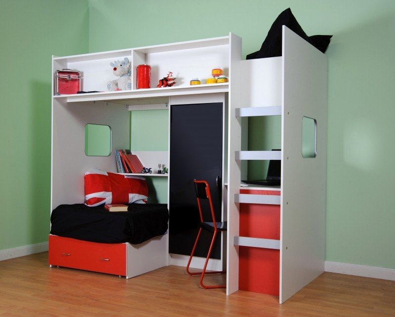High sleeper bed with desk and sofa