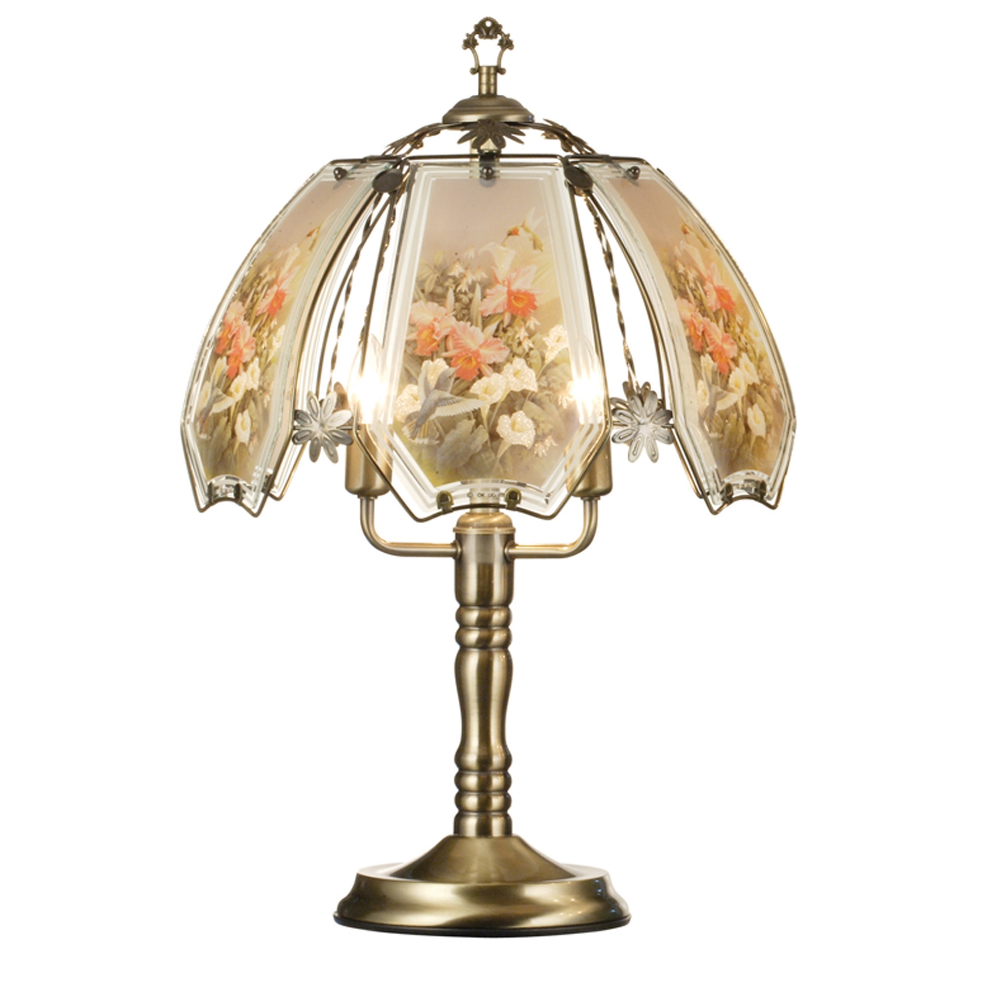 23.5"h Beige Glass Hummingbird Theme Antique Bronze Base Touch Lamp