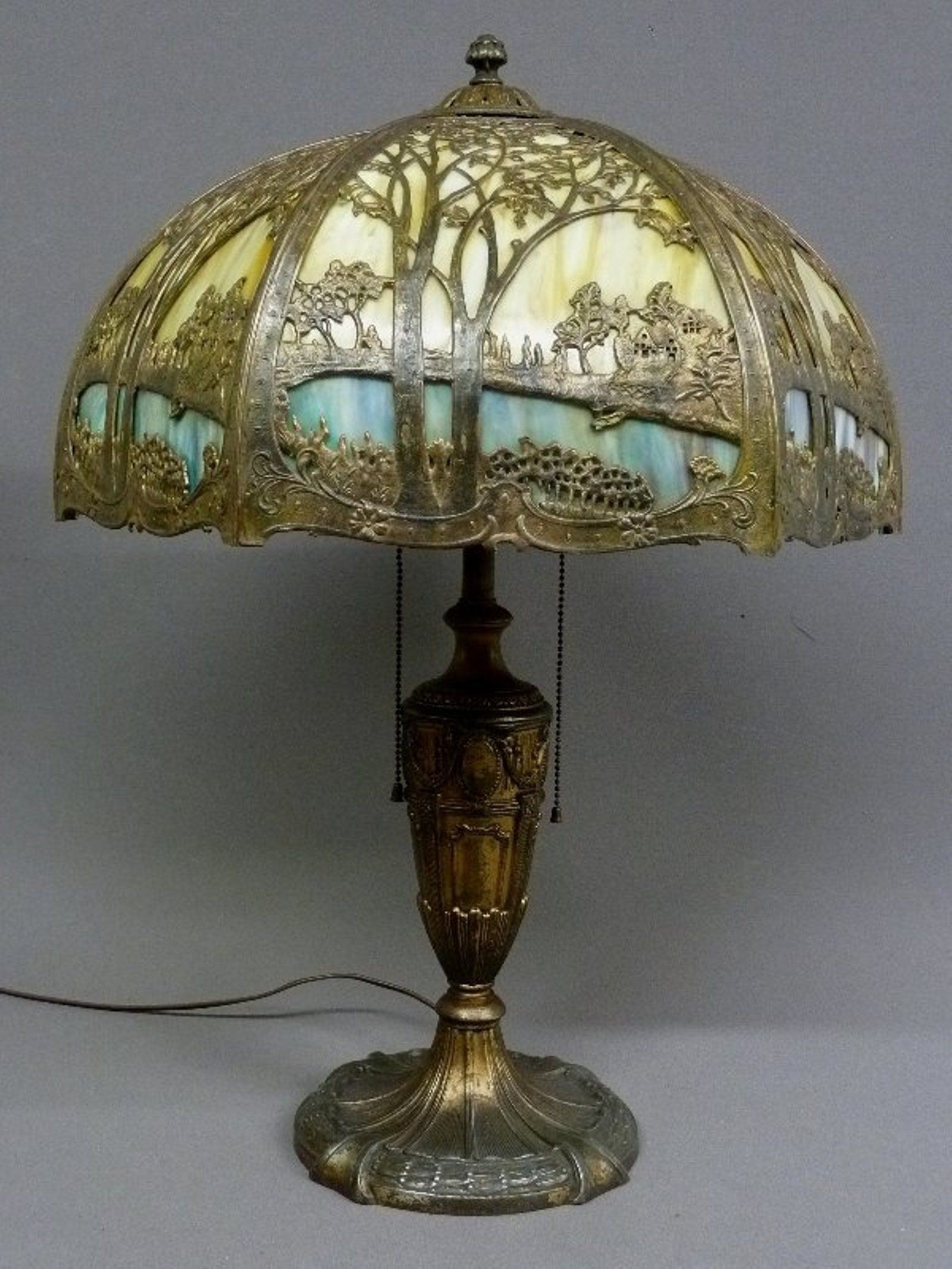 Antique slag glass lamps