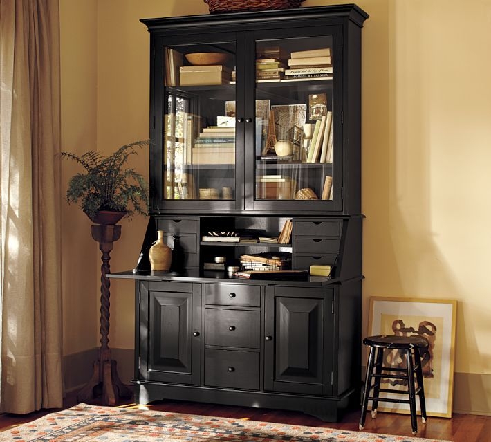 Black secretary desk with hutch