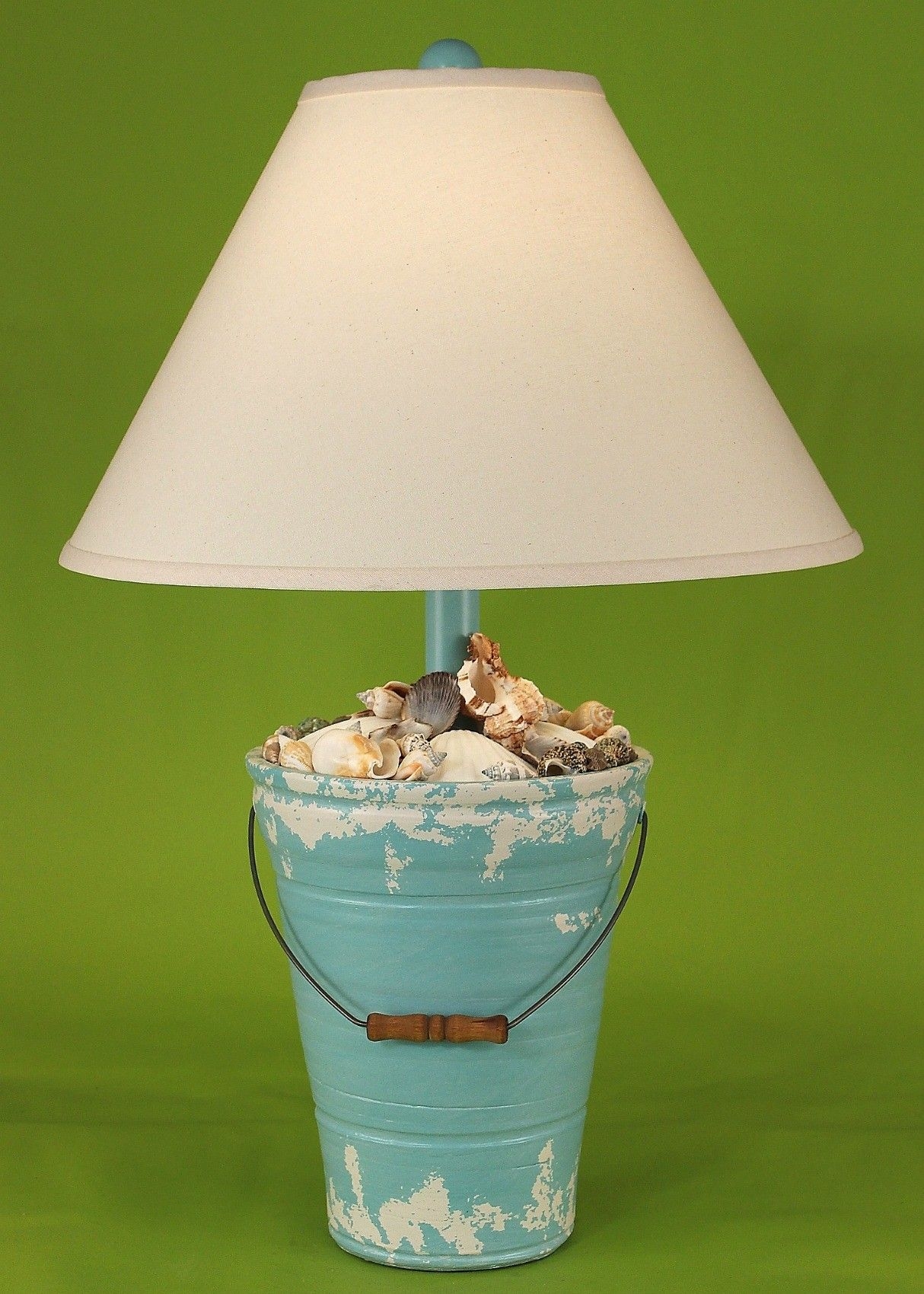 Coastal Seashell Table Lamp with Rustic Blue Base