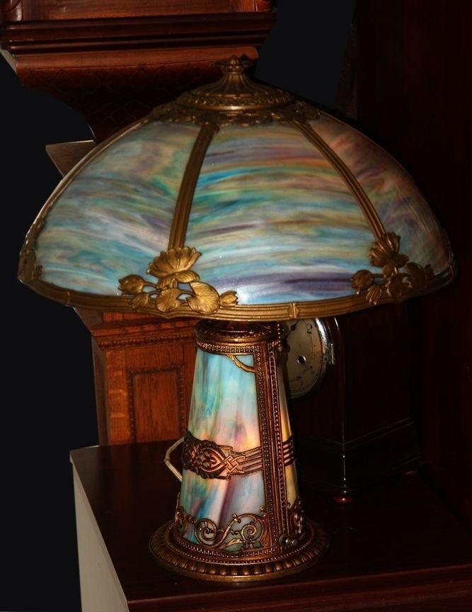 Rare lighted base blue slag glass vintage lamp