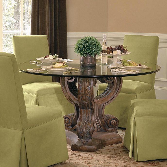 Round glass dining table wood base 6