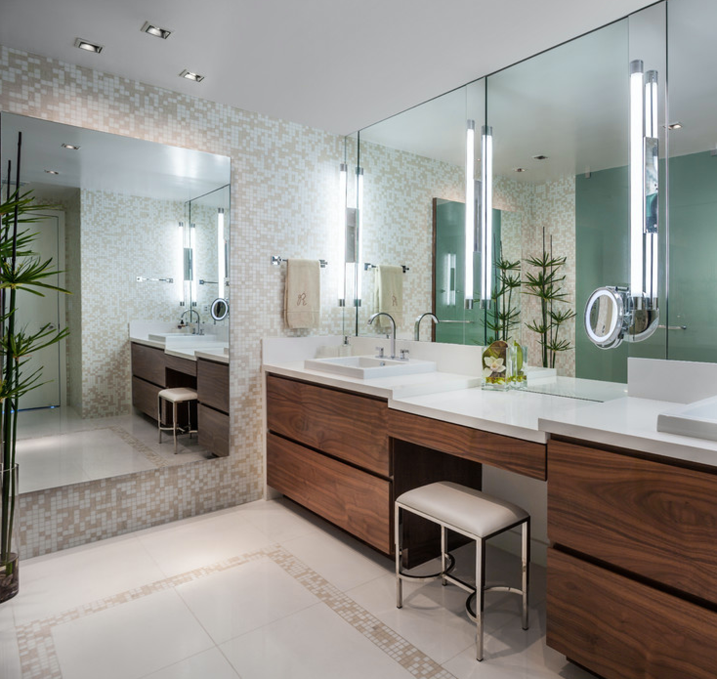 Contemporary master bathroom vanity with makeup area design ideas pictures