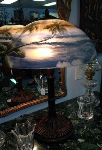 Reverse painted lamp shade