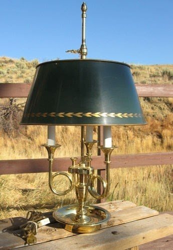 Baldwin Lamp Brass 3 Candelabra Stencil Green France Shade Bouillotte Vintage