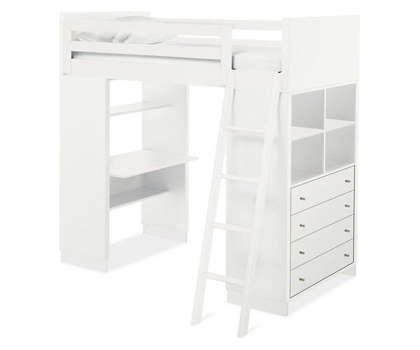 Loft bed with desk and bookshelf