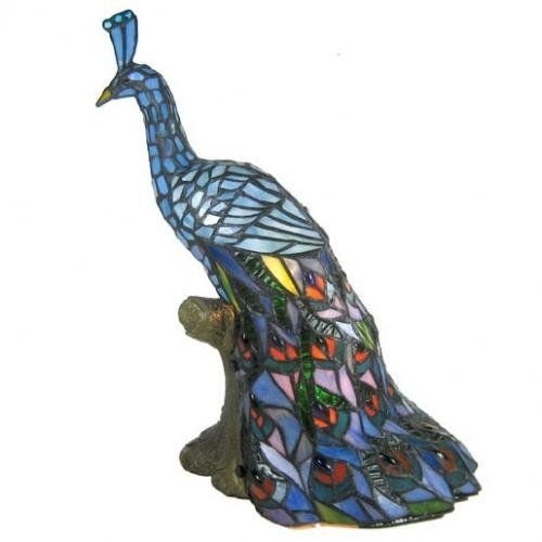 Lighting Designs Tiffany Style Peacock Glass Metal Accent Table Lamp Light