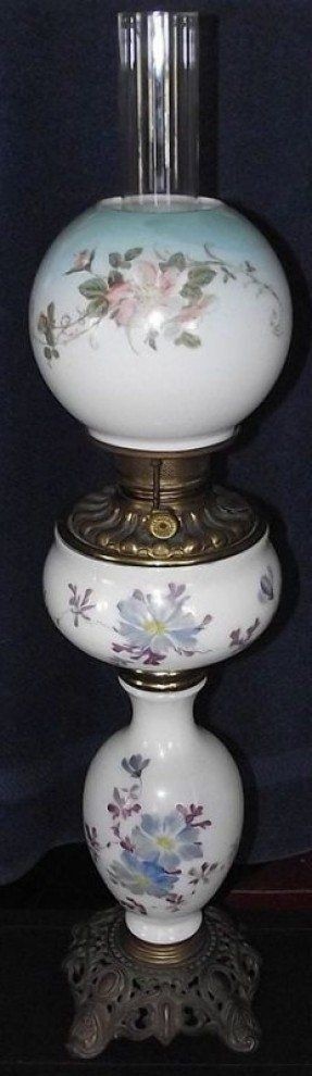 Tall victorian banquet oil lamp with 7 inch ball shade