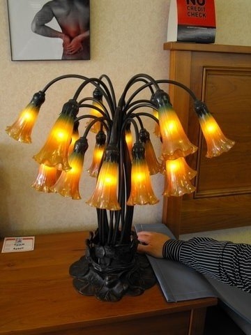 Tulip Lamp Vintage 18 Globe With Lily Pad Bronze Base 20 Iridescent Glass
