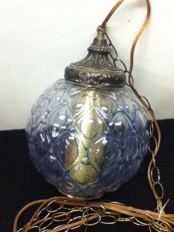 Vintage clear glass globe hanging chain lamp tested works