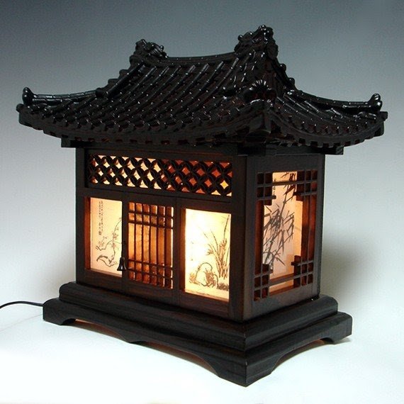 Wooden Art Shade Lantern Bedside Home Deco Oriental Asian House Table Lamp Light