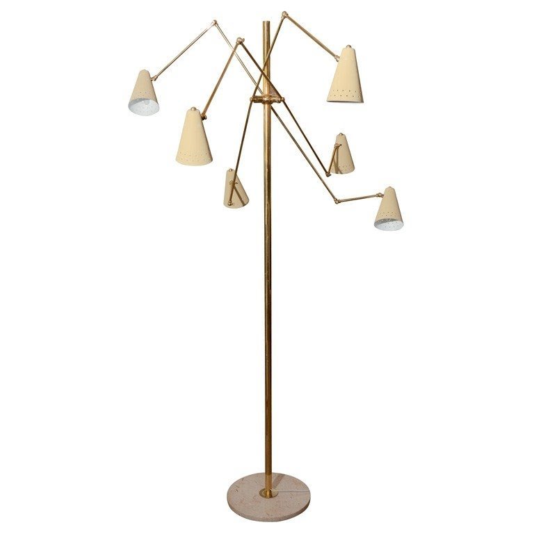 1stdibs italian mid century floor lamp with ivory shades