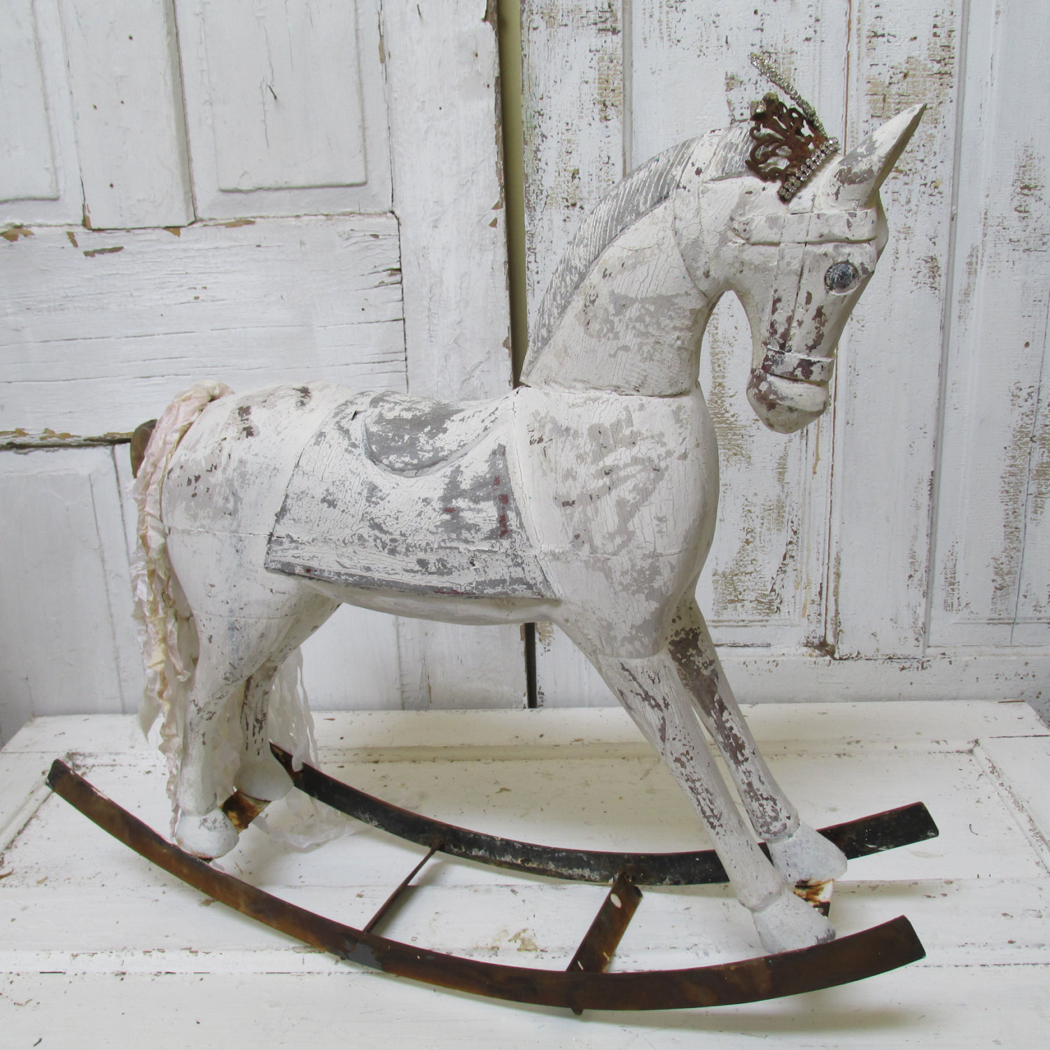 1984 wood carved rocking horse